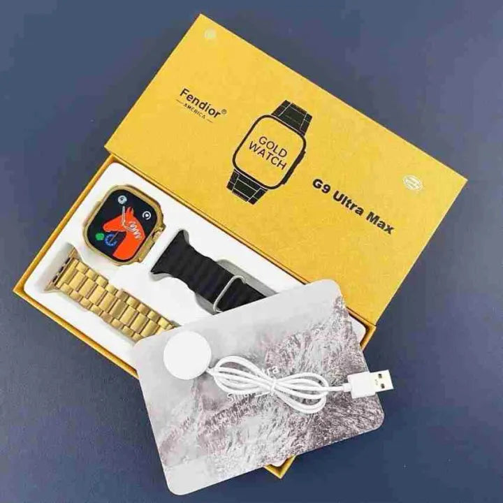 QuickMela.pk™ - G9 Ultra Pro Smart Watch (Golden Edition) ⌚ – 3 Straps