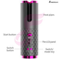 QuickMela.pk™ - Wireless Auto Rotate Ceramic Hair Curler USB Rechargeable Portable Auto Curler