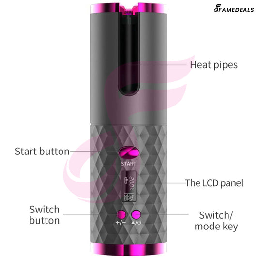 QuickMela.pk™ - Wireless Auto Rotate Ceramic Hair Curler USB Rechargeable Portable Auto Curler