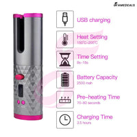 QuickMela.pk™ - Wireless Auto Rotate Ceramic Hair Curler USB Rechargeable Portable Auto Curler