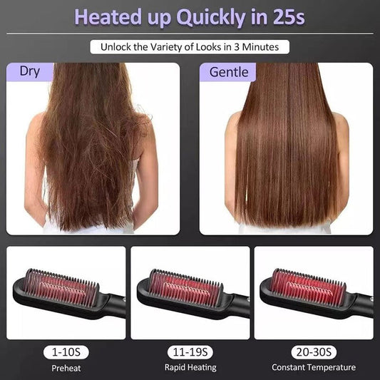 QuickMela.pk™ - 2 In 1 Hair Straightener Comb With 5 Temp 20s Fast Heating & Anti-Scald -  [FREE DELIVERY]