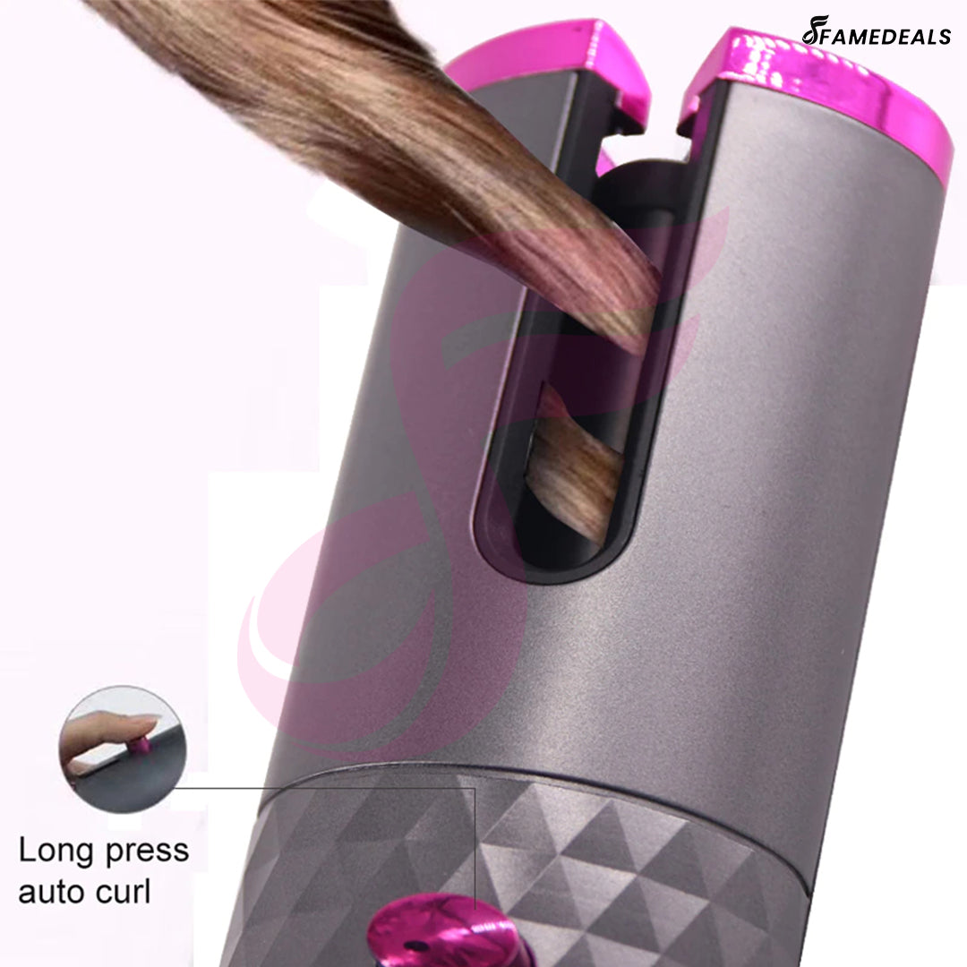 QuickMela.pk™ - Wireless Auto Rotate Ceramic Hair Curler USB Rechargeable Portable Auto Curler