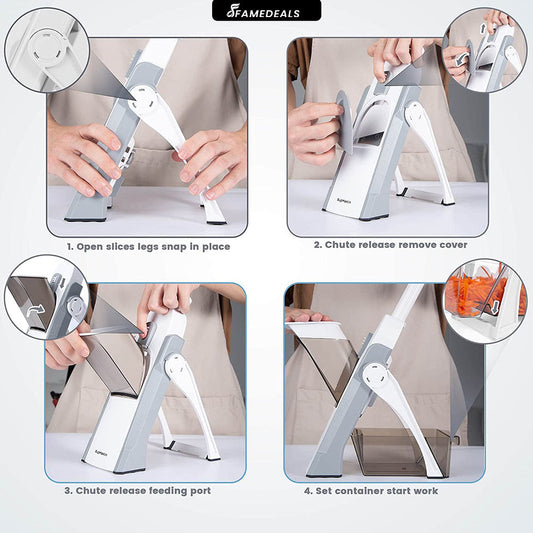 QuickMela.pk™ - Vegetable Slicer Adjustable Thickness Potato Onion Chopper Safe Upright Dicer