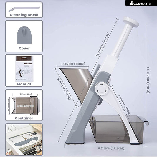 QuickMela.pk™ - Vegetable Slicer Adjustable Thickness Potato Onion Chopper Safe Upright Dicer