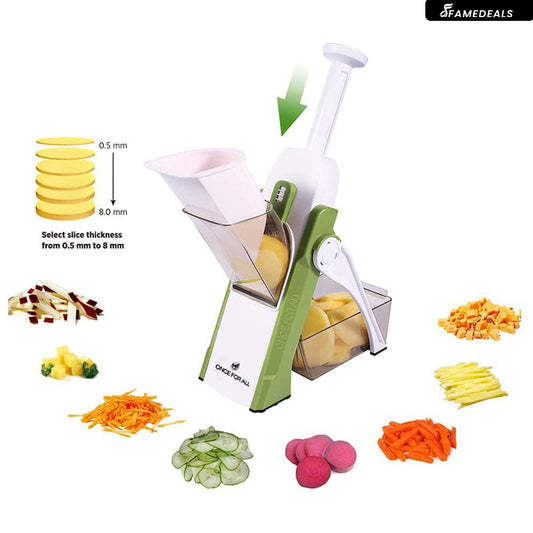 QuickMela.pk™ - Vegetable Slicer Adjustable Thickness Potato Onion Chopper Safe Upright Dicer