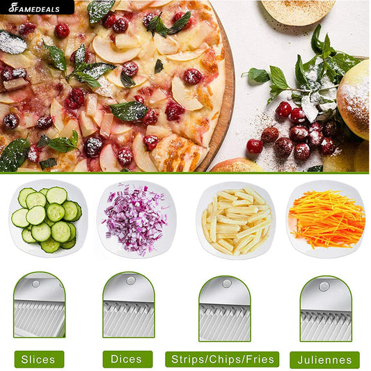 QuickMela.pk™ - Vegetable Slicer Adjustable Thickness Potato Onion Chopper Safe Upright Dicer
