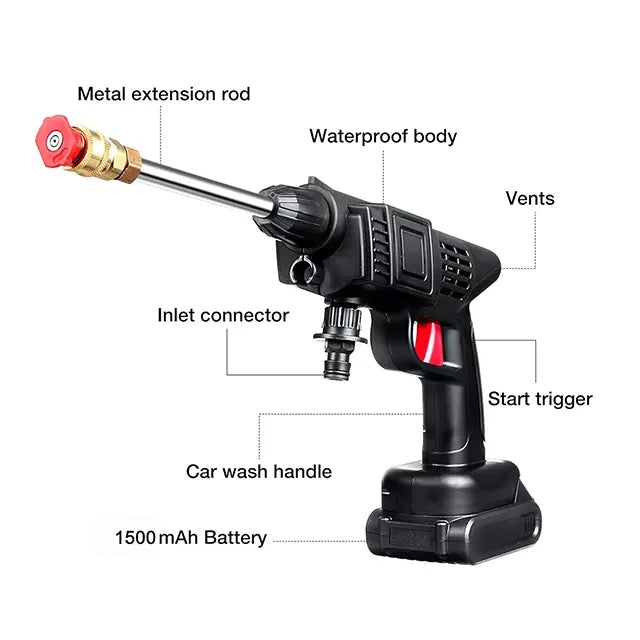 QuickMela.pk™ - Automatic Cordless Wireless Car Wash Spray Gun High Pressure 48v Lithium Water Jet